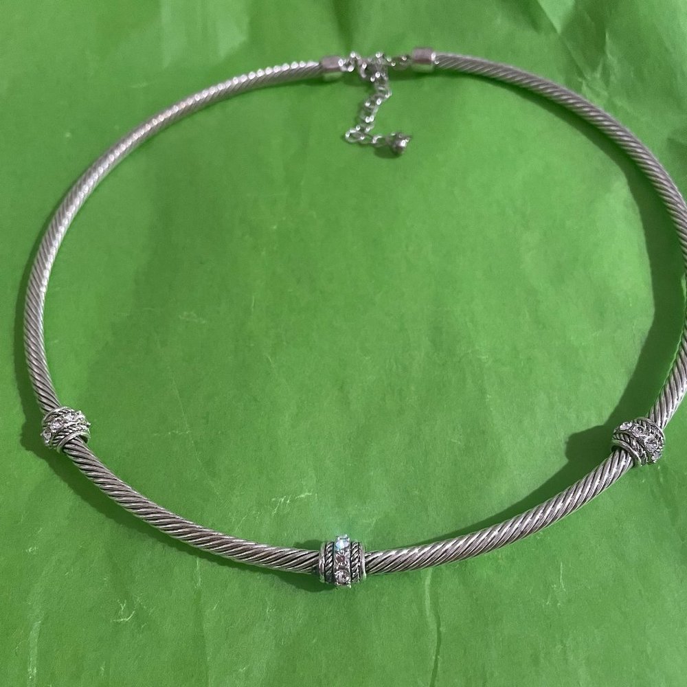 Silver Plate Neck Wire With Simulated Diamond Sta… - image 2